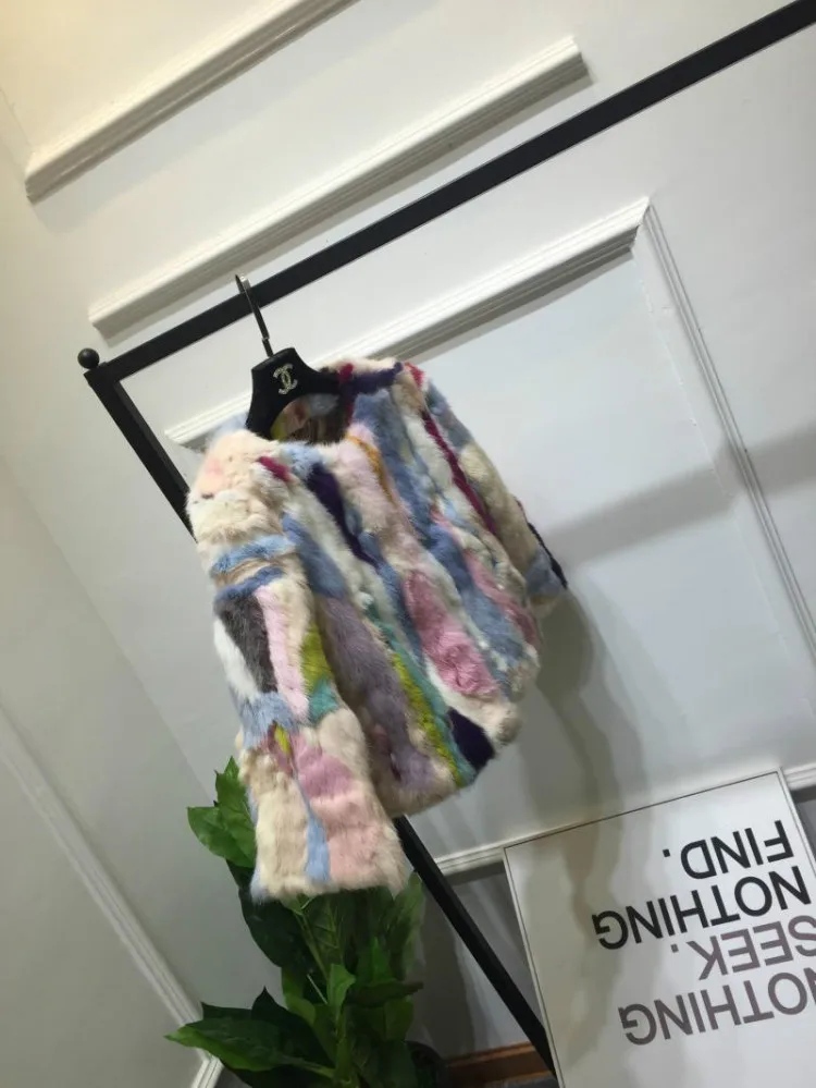 Пальто из натурального кроличьего меха, Женская разноцветная Меховая куртка из кроличьего меха, цветное меховое пальто на заказ размера плюс F1048