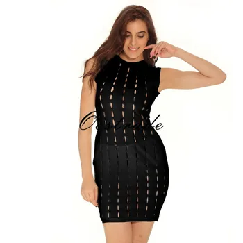

Free Shipping Hollow Out Dress Bodycon Black New 2017 Sexy Rayon Bandage Dresses White Nude Wholesale HL