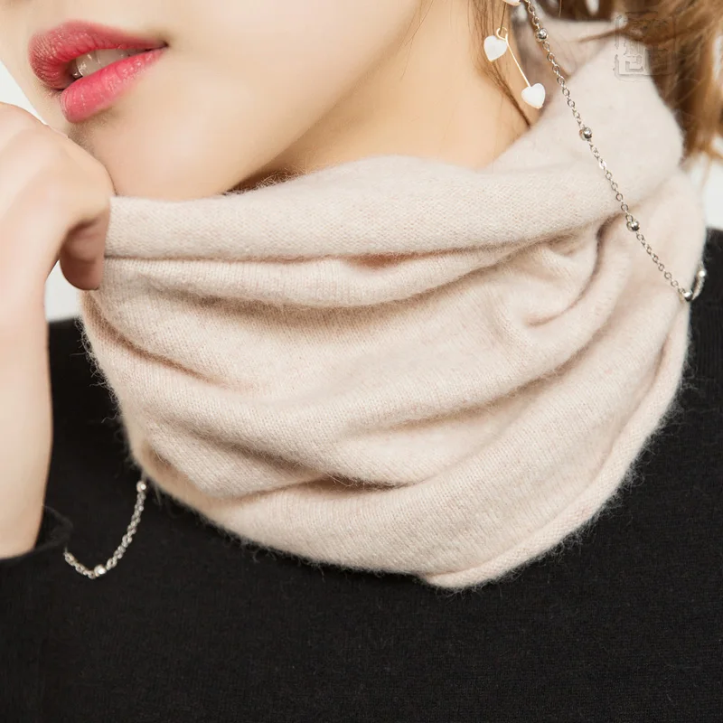 Baratos Las mujeres bufanda anillo de lana de Cachemira cuello conejo de Angora Cachemira bufanda Collar lazo bufandas mujer tejer accesorios