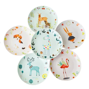 

Ceramic Plate Round Tray Dinner Plate Assiette Porcelain Hand-painted Animal Dish Flower Dish Cartoon Platos Tray 8 Inch 1pcs