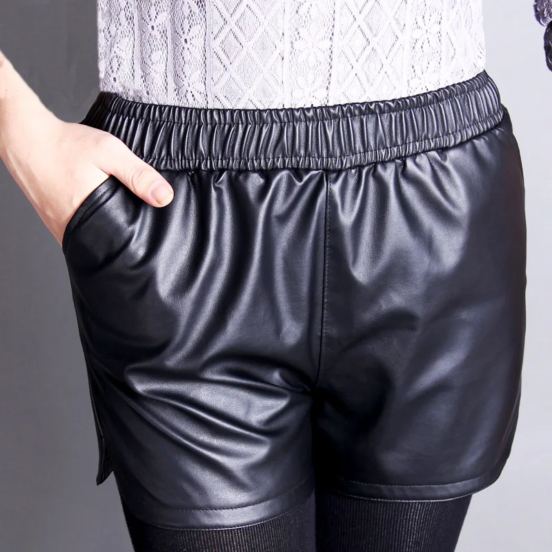 

women leather short lady girl sexy pu summer shorts hot mini capris girl faux leather short with pocket