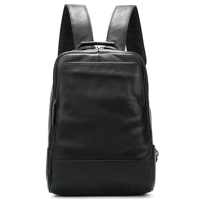 PNDME, простой, винтажный, высокое качество, натуральная кожа, для мужчин и женщин, водонепроницаемый рюкзак, для улицы, Повседневный, из воловьей кожи, 14 дюймов, для ноутбука, сумка для книг - Цвет: Black