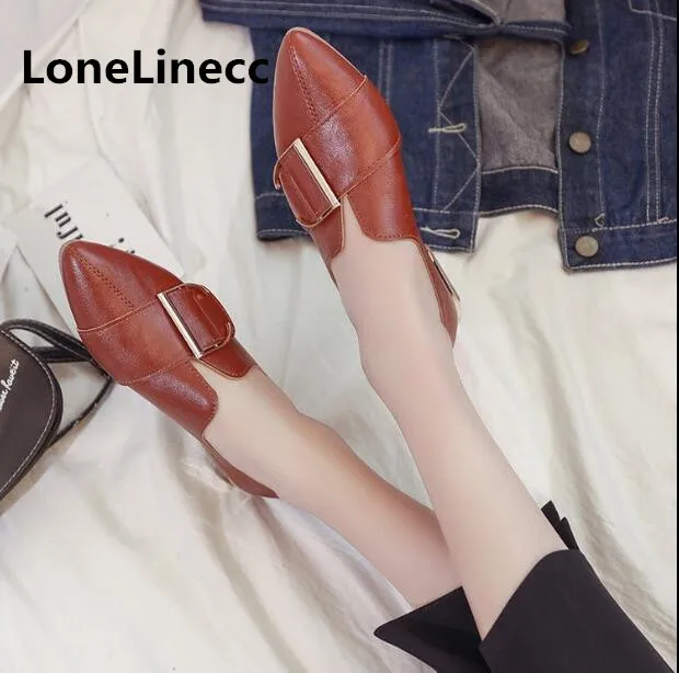 

Spring women flat Single shoes female Korean women simple stylish temperament pointed belt buckle low heel flat shoes woman Y144
