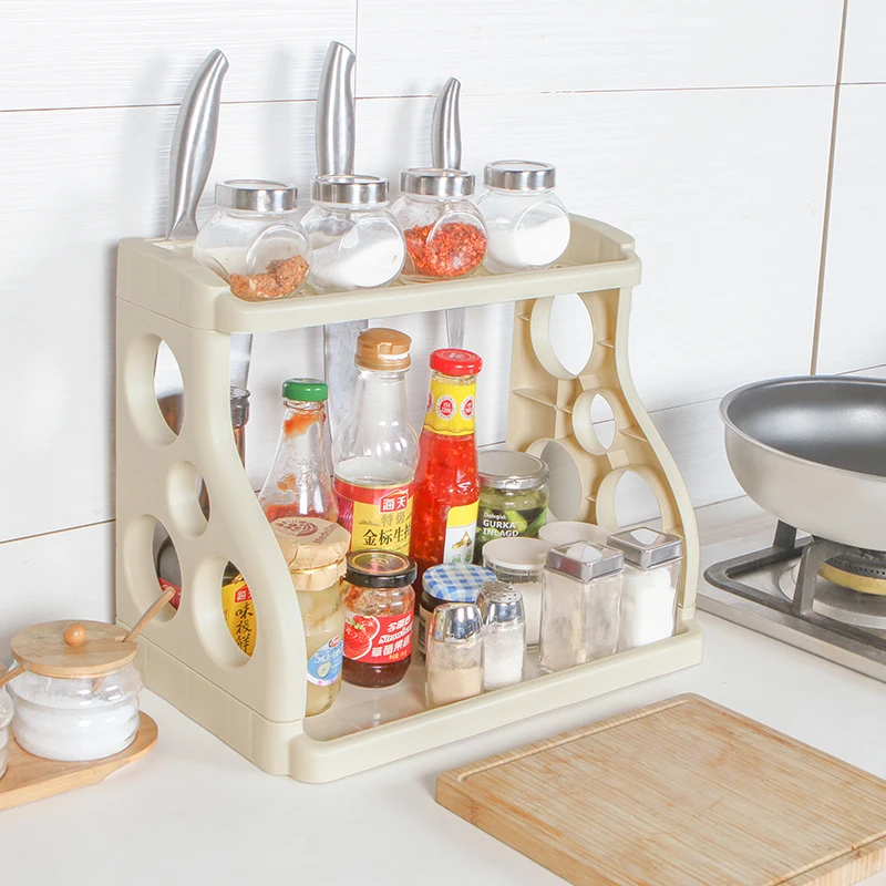 

Home Kitchen Double Layer Seasoning Finishing Storage Rack Cutter Spice Jar Storage Holder Bathroom Cosmetics Organizer