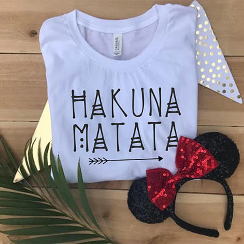 

Momoluna Female T-shirt HAKUNA MATATA Print Summer Funny T Shirt Short Sleeve T-shirts Women Men Casual Top Shirts