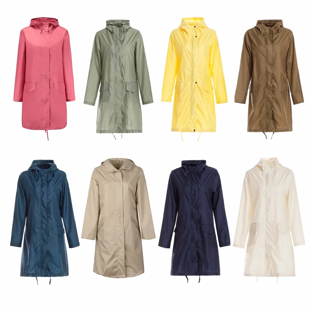 Freesmily das Mulheres Capa de Chuva Impermeável com Capuz e Bolsos à Moda Poncho
