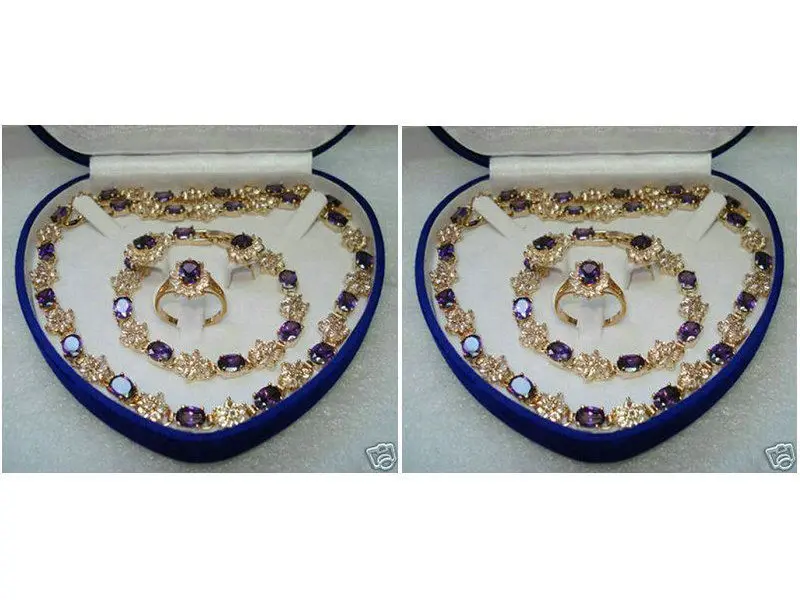 

Wholesale fast SHIPPING >>>> 18K GP Amethyst Earring Bracelet Necklace Ring Set (A0503)