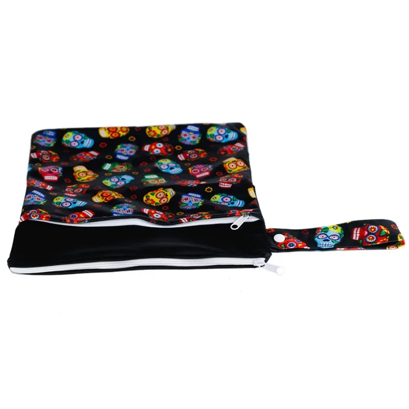 [Simfamily] 1 шт. многоразовая водостойкая напечатанная Мопс сумка для мокрых подгузников двойной карман, тканевая ручка, 28x36 см