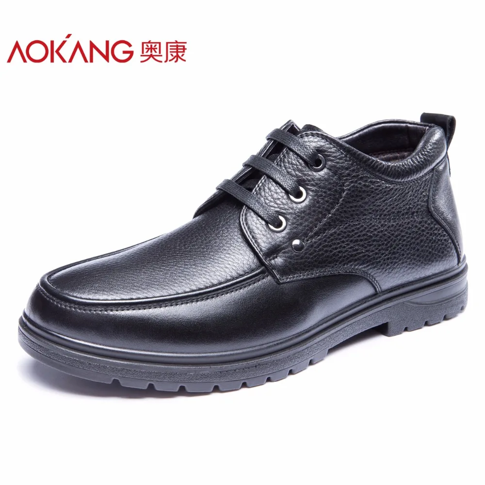 

Aokang Winter men's boots genuine leather male shoes fashion black shoes Shoes lace up ankel top quality shoes for men