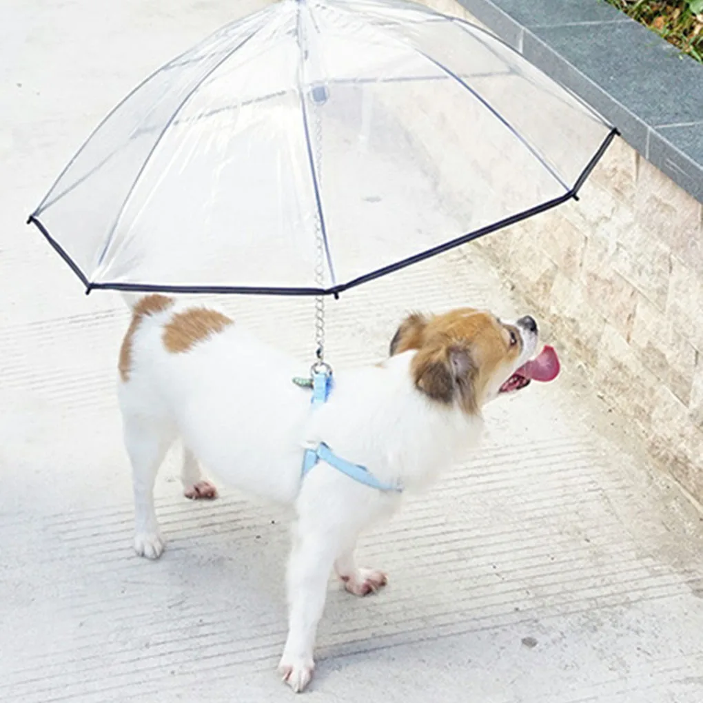 

Brand New Dog Assembly Umbrella Cap Transparent Pet Towline Hat Puppy Towrope Walk Dog Parasol Leash Rain Bumbershoot