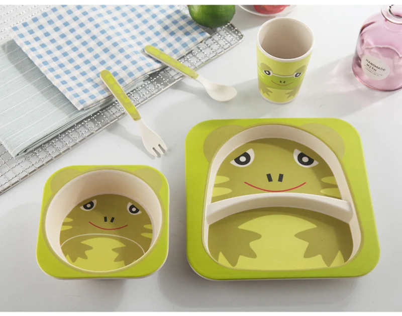 5 PcsSet Baby Bamboo Fiber Dinnerware Toddler Safety Tableware Set Bowl Cup Spoon Fork Feeding Dishes Kids Utensils BB5074 (15)