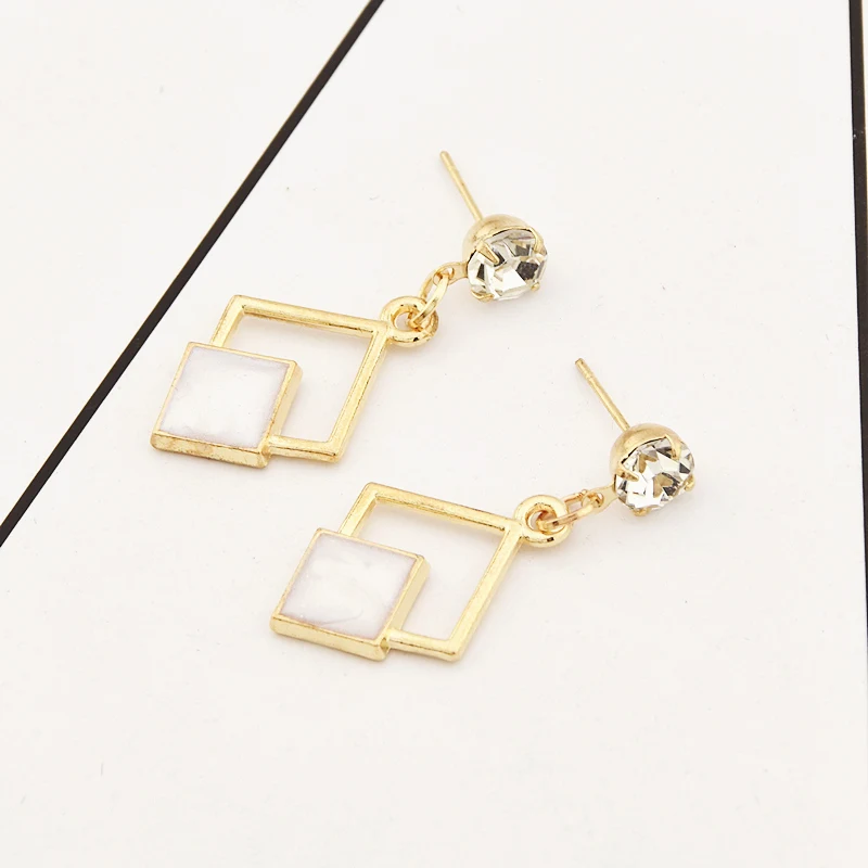 Hot New Fashion Hollow Geometric Quadrilateral Dangling Long Statement Drop Earrings For Women Crystal Jewelry Wholesale 2018