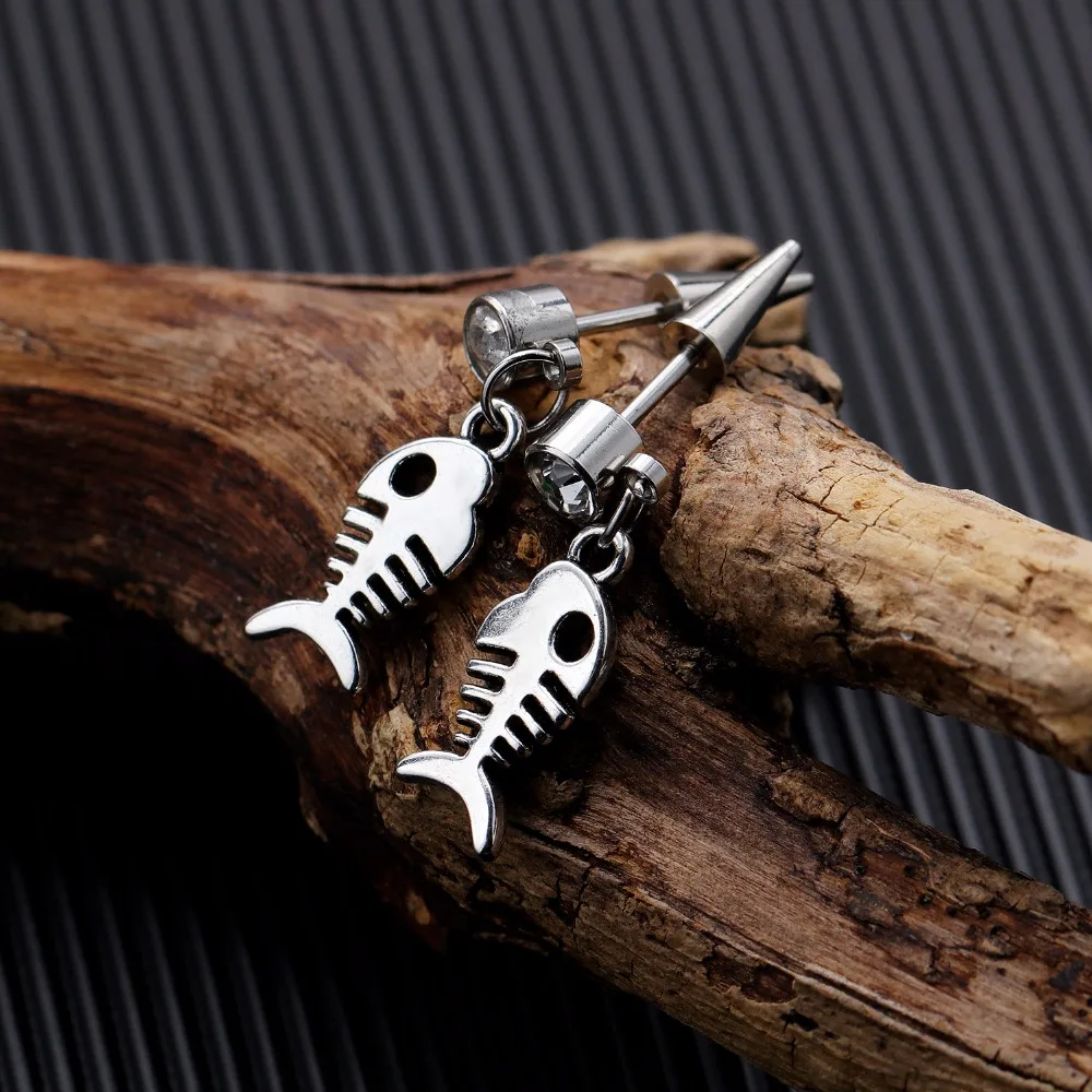 

Fish Bone, Cross, Skull Screw Back Earrings Hip Hop Jewelry Minimalist Stud Earrings Whimsical, Fun and Quirky Jewellery