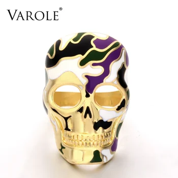 

VAROLE Classic Punk Enamel Rings for Halloween Gift Ring 4 Style Scary Colored Skull Rings for Women Copper Jewelry Wholesale