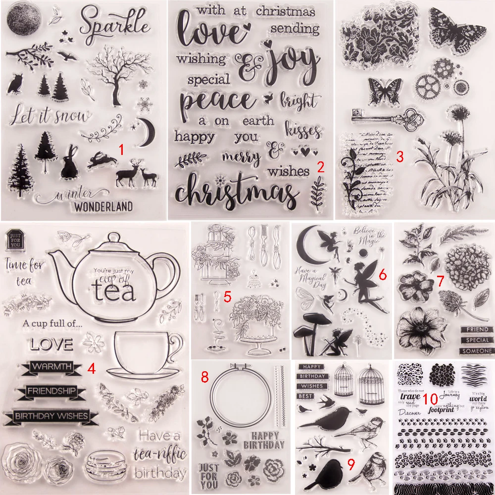 

Flower Forest Fairy Bird Transparent Silicone Clear Stamps DIY Scrapbook Embossing Card Art Winter Cake Leaf Birdcage Peace