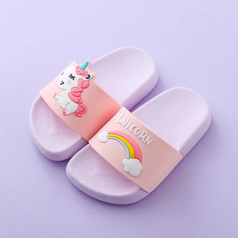 Unicorn Slippers For Boy Girl Cartoon Rainbow Shoes Summer Todder Flip Flops Baby Indoor Slippers Beach Swimming Slipper