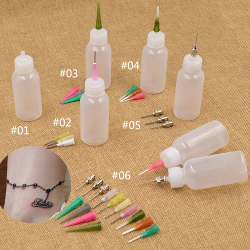 

Tattoo Bottle Painting Henna Nozzle Applicator Drawing Bottle With Sealing Cap Makeup Body Paint Different Sizes Needles MK240