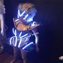 BS99 Ballroom robot led costumes women lighted dress dance led costumes bar singer mask stage cosplay wears sexy dj cloth bra