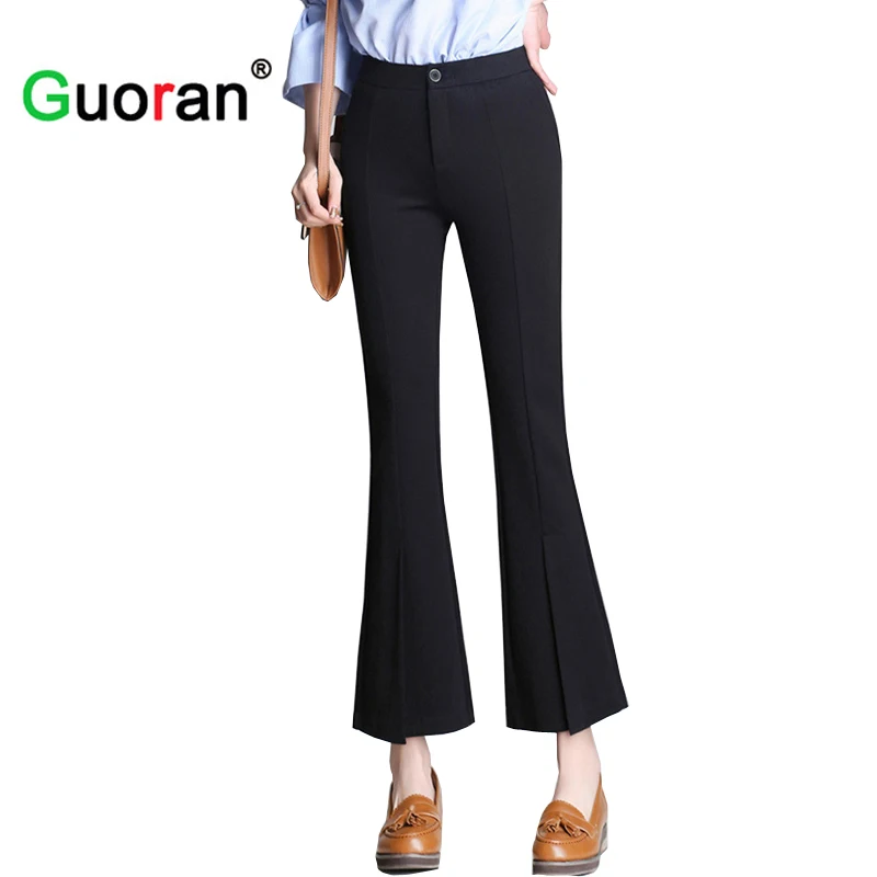 {Guoran } pantalons femmes mode 2017 new women high waist black work pants yellow wide leg trousers loose trousers ladies