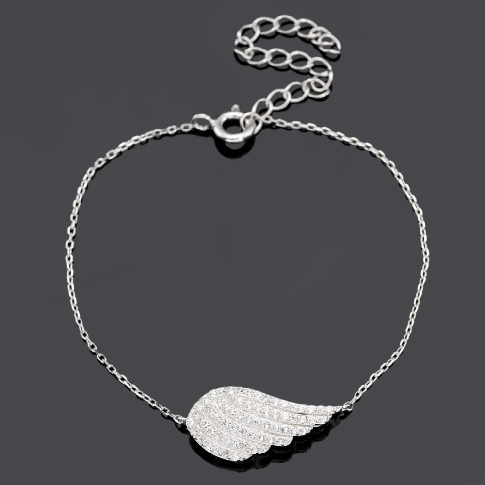 

Tuliper 925 Sterling Silver Angel Wing Feather Bridal Bracelet Cubic Zircon Chain Bracelet Wedding Party Valentine Gift