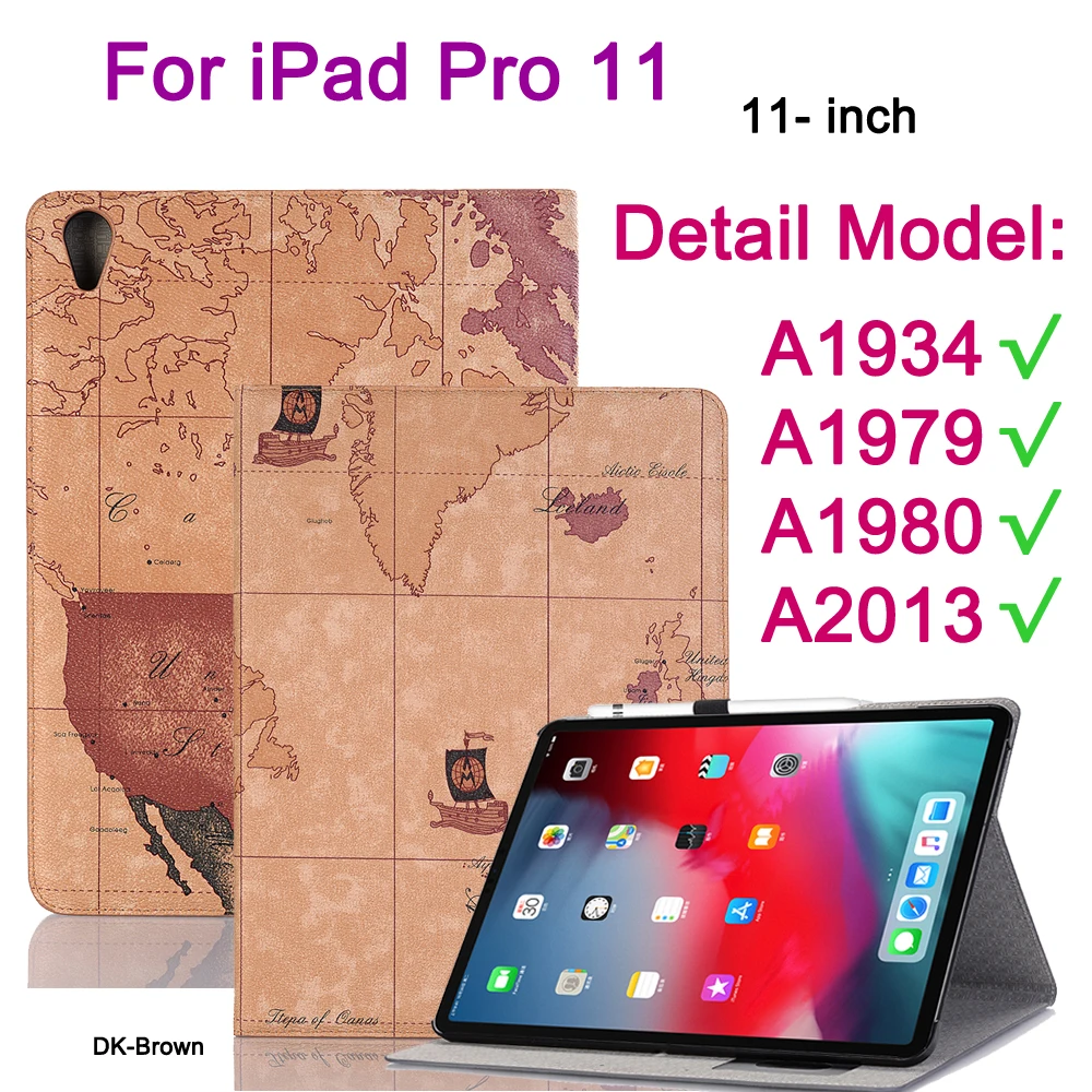 Для Apple iPad 6 5 4 3 2 Air1 Air 2/iPad Pro 9,7 10,5 11 12,9 дюймов чехол карта Флип кожаный чехол смарт-чехол-подставка - Цвет: DK Brown-iPdPro11