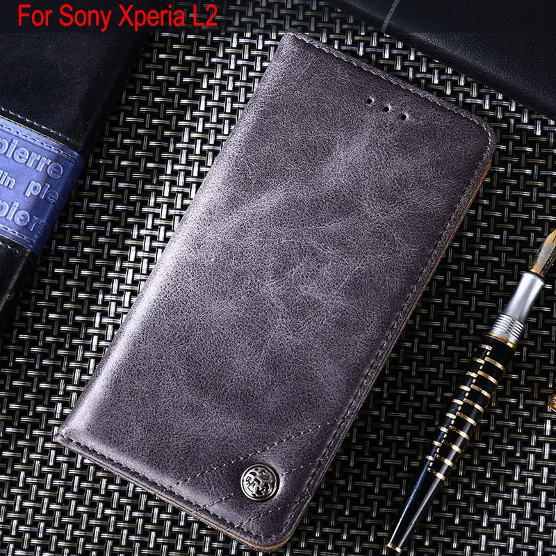 Para Sony Xperia L2 caso de lujo cubierta de tirón de cuero con soporte ranura para tarjeta Vintage caso para Sony Xperia L2 funda sin imanes