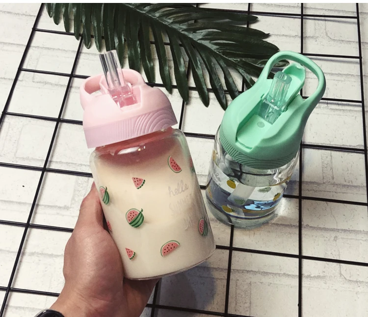 Новая бутылка для воды с мультяшным белком в Корейском стиле, симпатичная стеклянная присоска для девочек, портативная мягкая вода с крышкой, Тип рукоятки