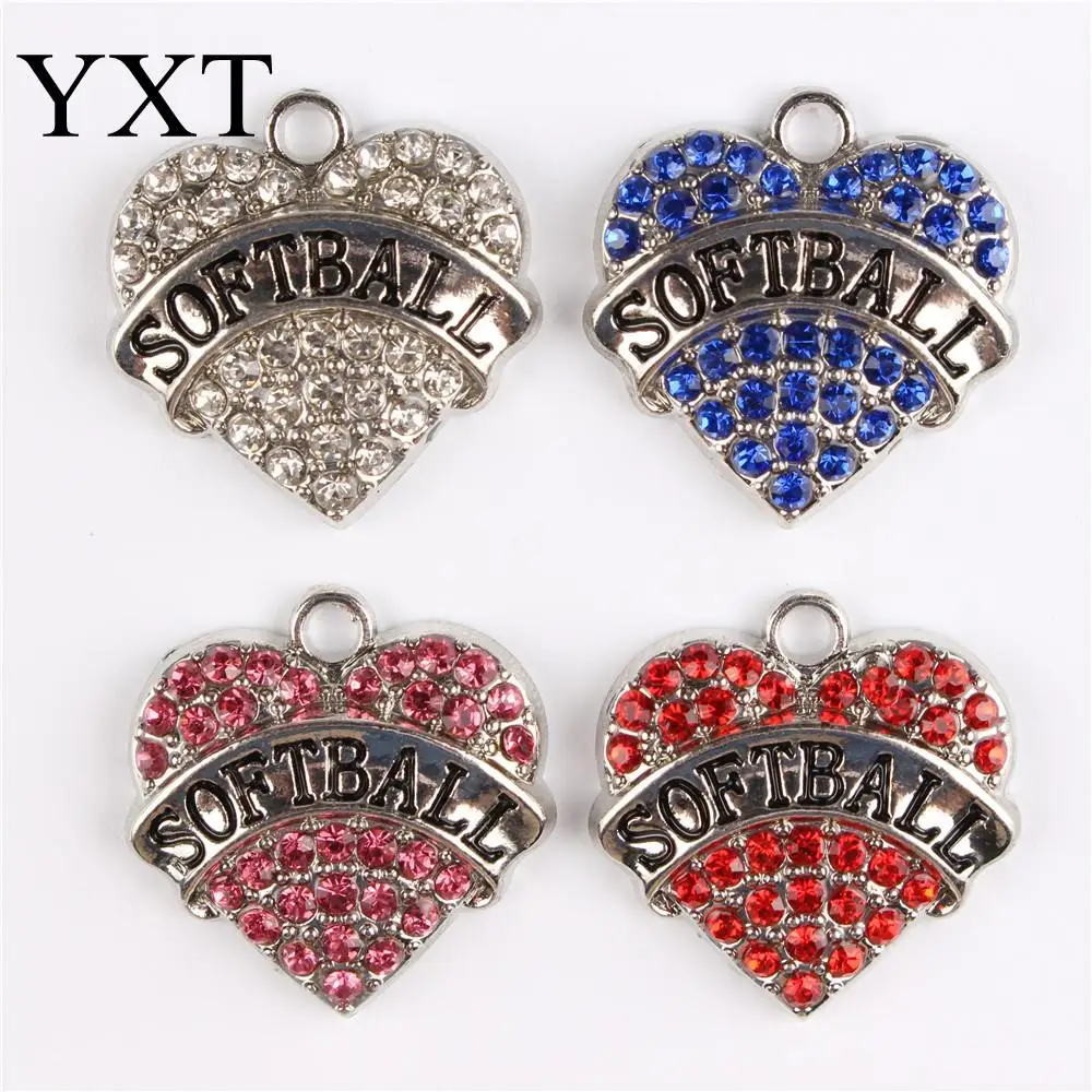 

Pink White Blue Red New Fashion Heart Letter SOFTBALL Crystal Charm Pendant For DIY Necklace Bracelet Making Accessories Gift