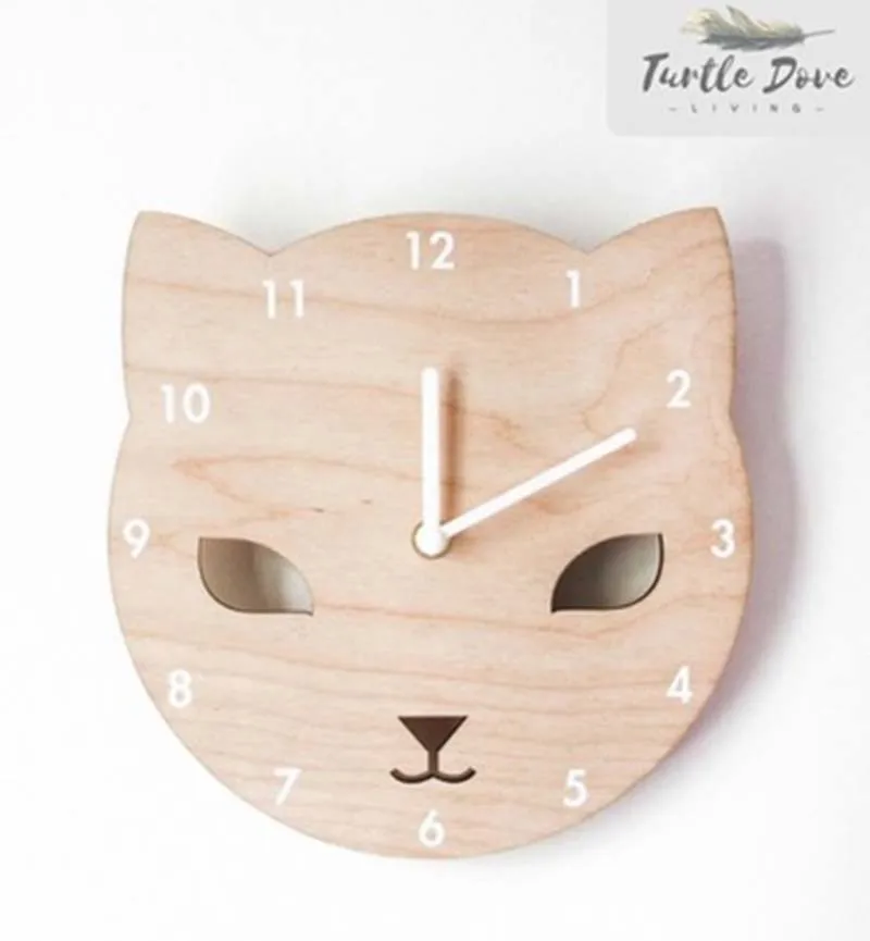 

Cat Bear Head Nordic Wooden Furnishing Clock Watches Living Room Children kids room decoration Figurines gift Photography props