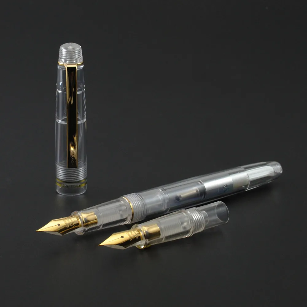 

Luxury Wing Sung 659 Double Nib F /EF Transparent Office Finance Fountain Pen Student Wrting Resin Ink Pens Set Gift Packing