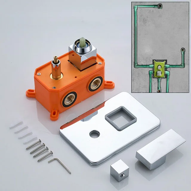 Встраиваемая коробка заслонка смесителя для душа настенный душ регулирующий клапан крана латунь кран ручка управления оранжевая коробка смеситель клапан