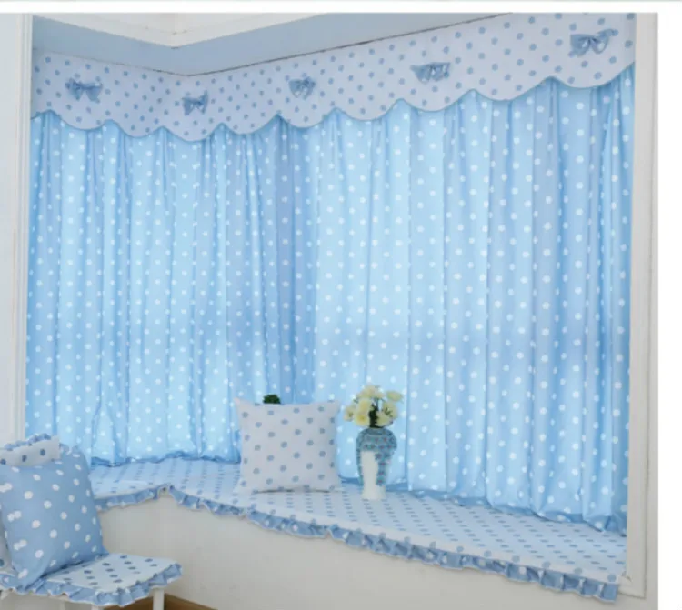 Подгонянная деревенская Современная Короткая синяя качественная ткань или вуаль занавеска с точками для гостиной, балконные жалюзи