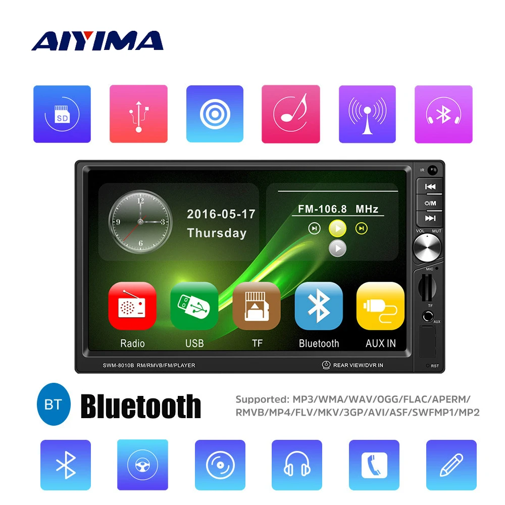 

AIYIMA 7" Bluetooth MP5 Player 1 Din Multimedia MP4 Video Music Player HD Digital Display TF AUX With Rear View Camera For Car