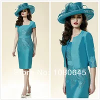 2014 European Style Hunter Lace Elegant Knee Length Short Mother Of The Groom Bride Dresses Pant Suit With Jacket Sleeve S130