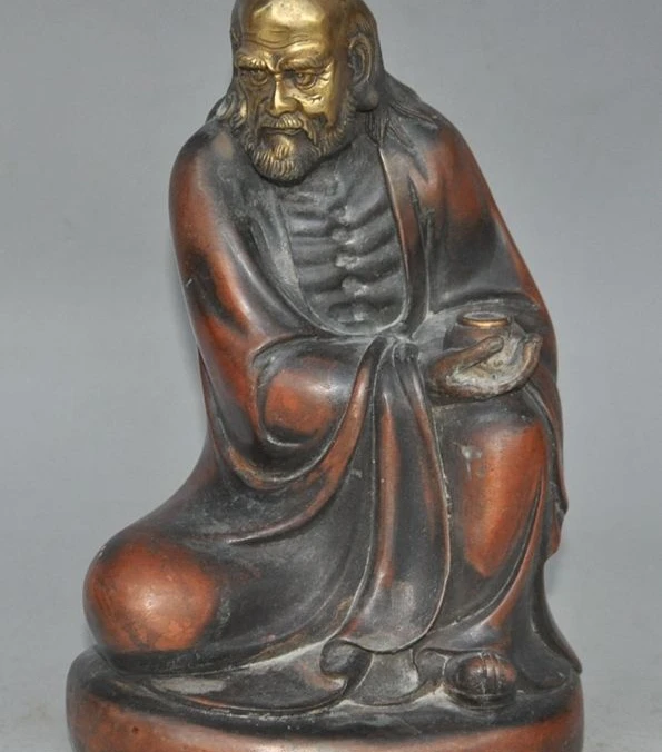 

9" Chinese buddhism bronze gilt Arhat Monk Damo Bodhidharma Dharma Buddha Statue
