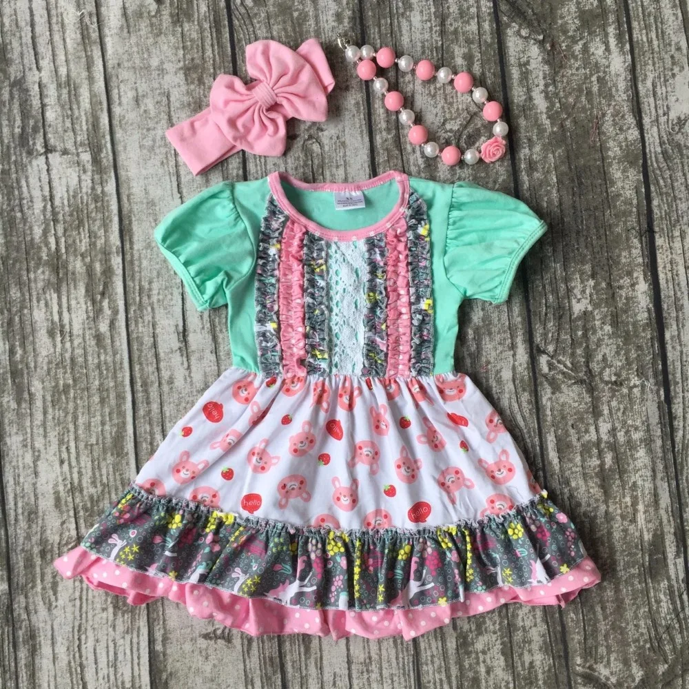 summer cotton design bunny baby girls kids boutique clothing dress sets