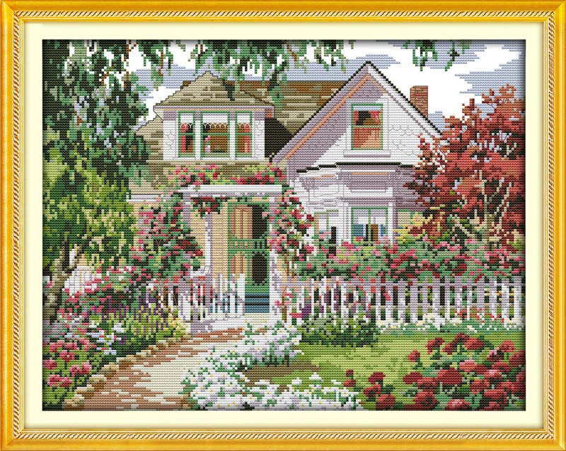 

Garden Villa scenery DMC home decor canvas Cross Stitch kit cotton 14ct white 11ct print embroidery DIY handmade needlework wall