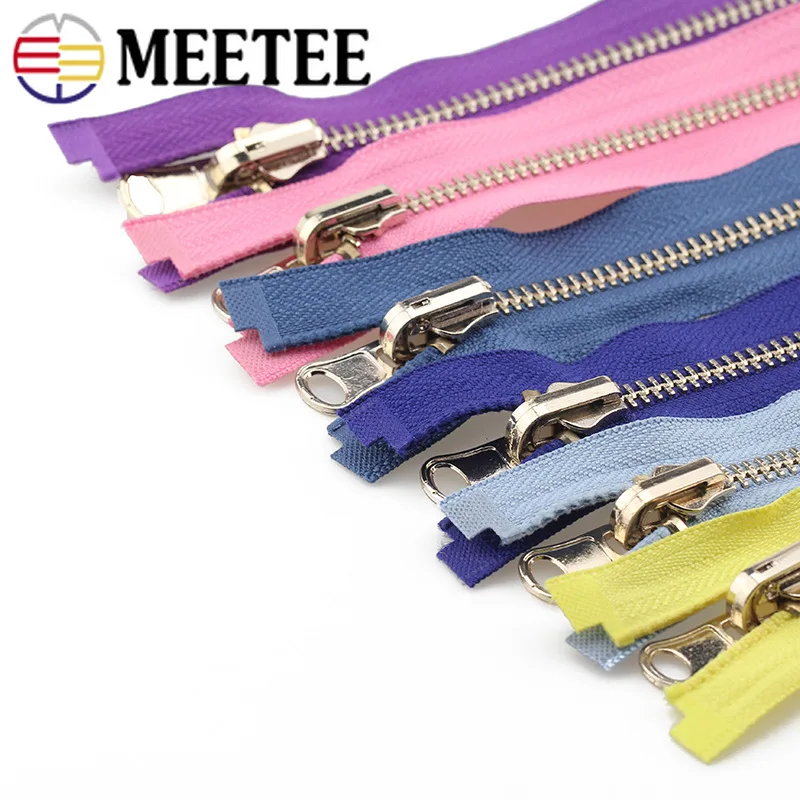 

Meetee 2pc 60-150cm 5# Metal Rotary Slider Open End Zipper for Down Jacket Double Side Zip Head DIY Garment Sewing Accessories