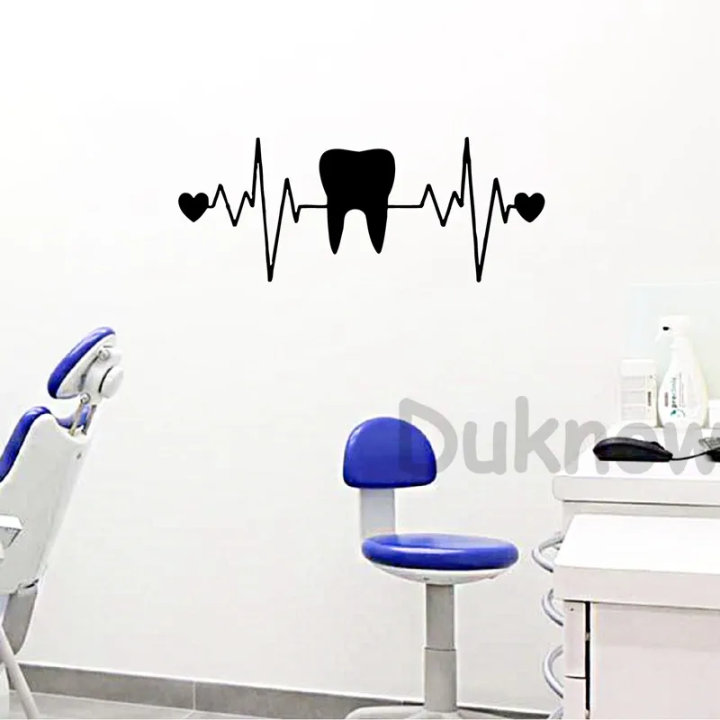 Зубы стоматолог стоматология сердце ЭКГ виниловые настенные художественные наклейки стоматологическая клиника Декор зубов наклейки на стены декор для ванной комнаты