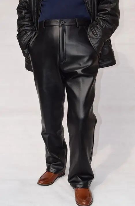 winter mens leather pants plus velvet plus size motorcycle leather pants plus size