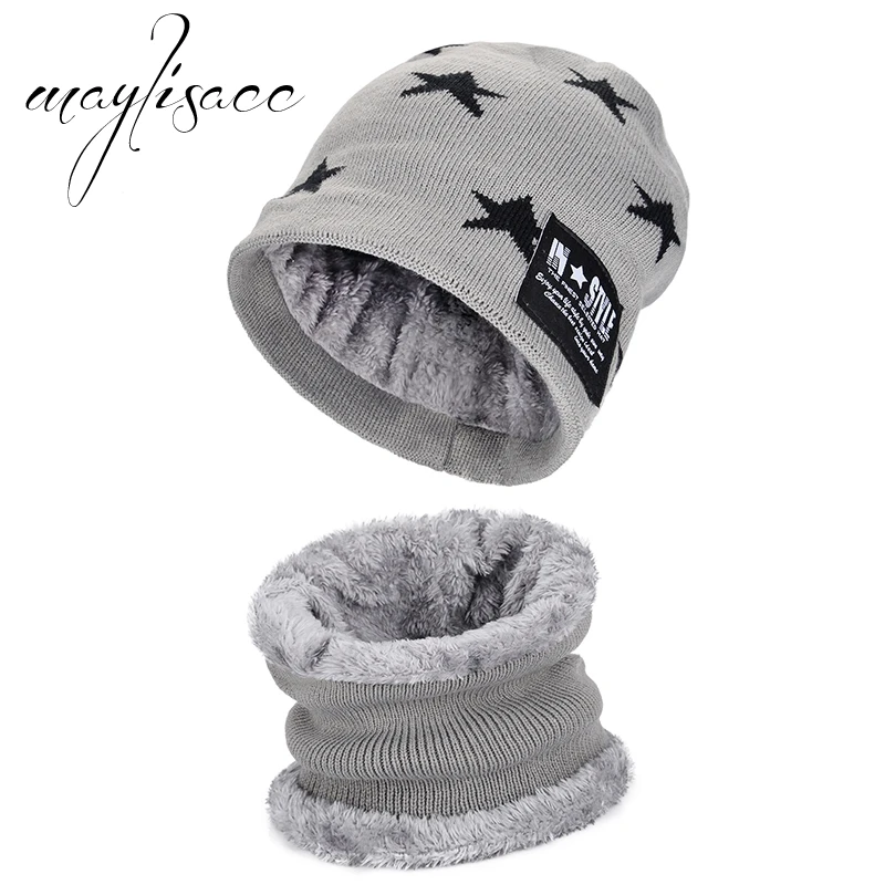 

Maylisacc Children Winter Warm Thickened Knitted Hat Cap with Scarves Hot Sell for 6-10 Years Old Boys Windproof Outdoor Sports