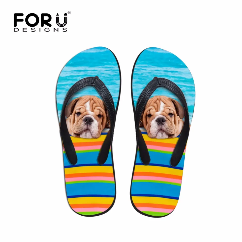

FORUDESIGNS 2019 Fashion Summer Beach Flip Flops Women Flats Slipper Woman Casual Sandals 3D Bulldog Ladies Flat Shoes Flip-flop