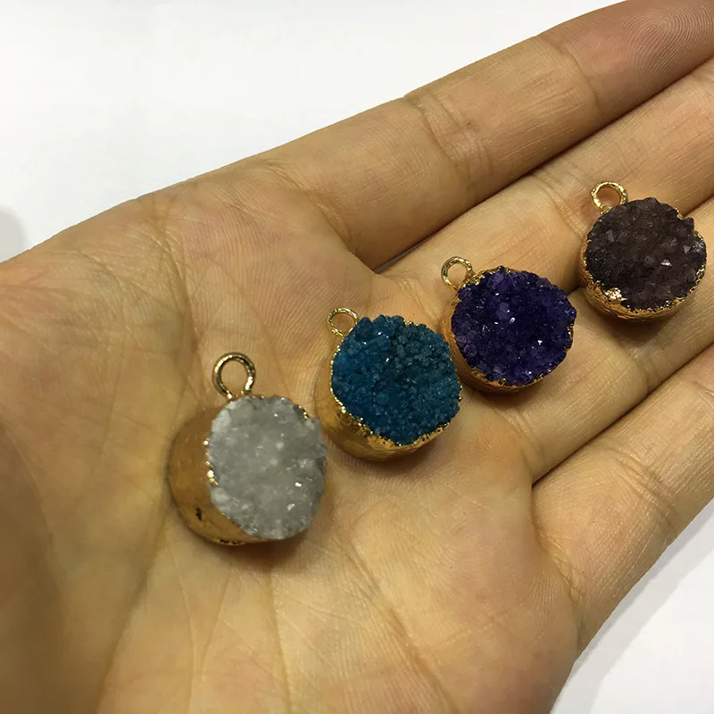 Круглый кристалл Druzy чакра природа позолота камень Жеода кварцевые разъемы