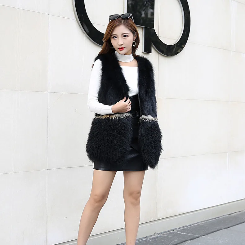 2021 Vintage real tan sheep fur gilet women wholesale retail natural genuine raccoon fur vest mix with mongolia sheep fur wsr226 long puffer jacket Coats & Jackets