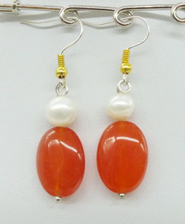 Very classic ladies earrings. 13X18MM Natural Brazilian semi-precious stones and natural pearls, ladies jewelry earrings