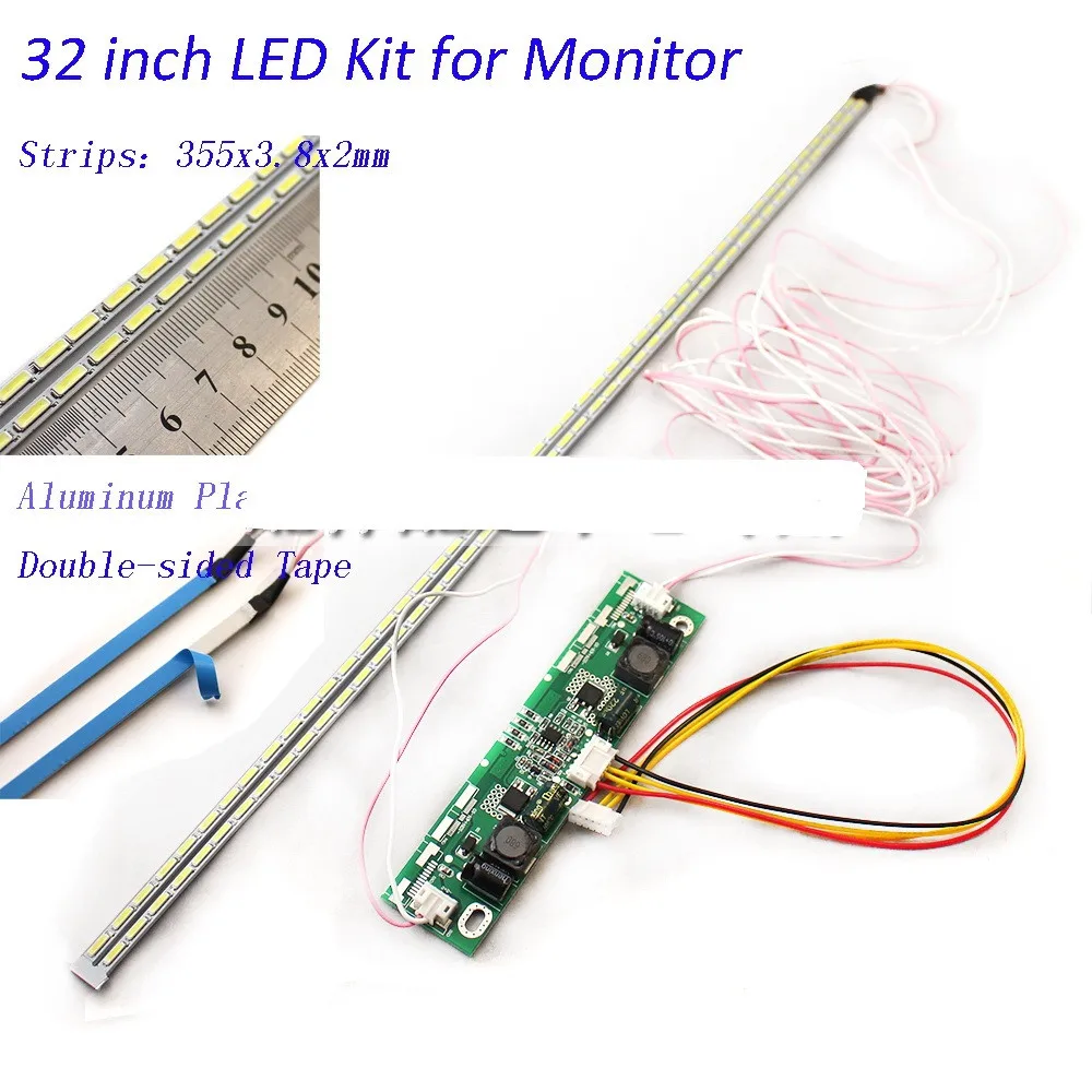 

32 inch LED Aluminum Plate Strip Backlight Lamps Update Kit for LCD Monitor TV Panel 2 LED Strips 355mm Free Shipping