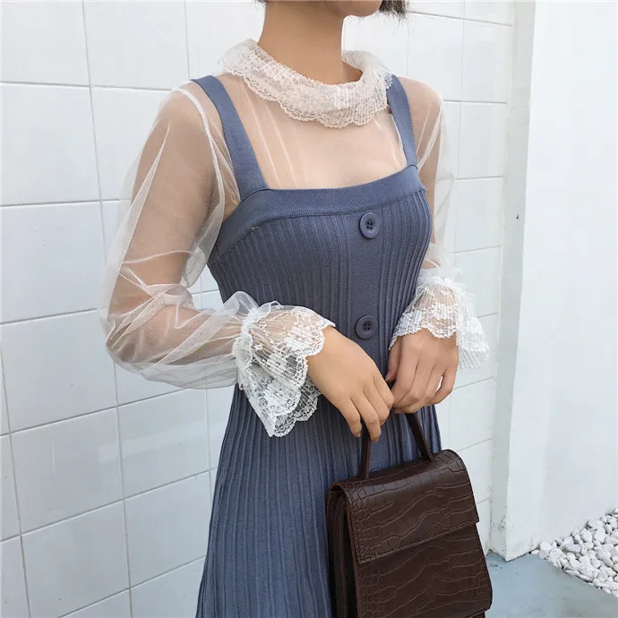 

Women Sexy Transparent Mesh Patchwork Tee Shirts Blouses Girls Full Flare Sleeve Tops Shirts Clothing For Ladies