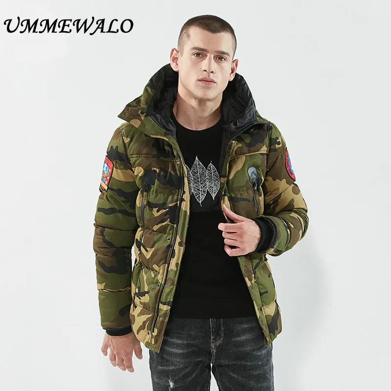 UMMEWALO Military Bomber Jacket Thick Warm Camouflage Hooded Jackets ...