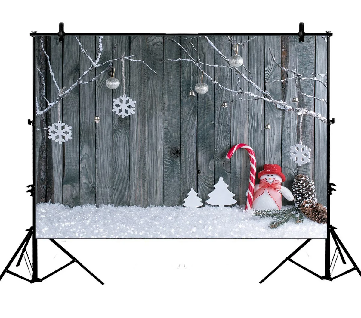 

5x7ft Christmas Snowflake Wood Ball Party Polyester Photo Background Portrait Backdrop