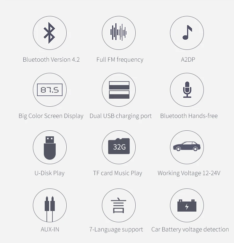 ANLUD Bluetooth Car Kit Color LCD FM Transmitter Handsfree MP3 Lossless Music Player QC 3.0 AUX Modulator Car Accessories (2)